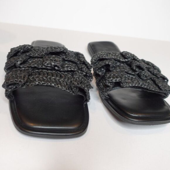 FARM RIO Ruffle Crochet Slide Flat Sandal Black Size 10 - Picture 2 of 11